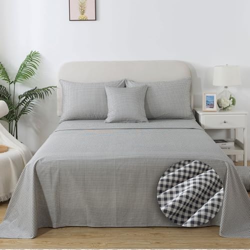 FADFAY Black Plaid Twin XL Deep Pocket Sheet Set with 2 Pillowcases
