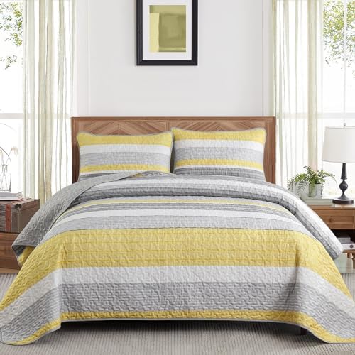 Djoymock Quilt Set Queen Size 3 Piece Fall Striped Bedding Set