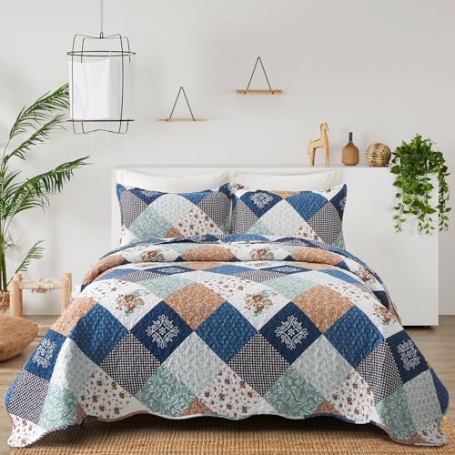 Dinjoy Reversible Patchwork Quilt Set Queen Size 1