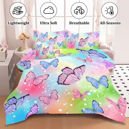 ASKOTU 4 Pcs Rainbow Butterfly Comforter Set for Girls