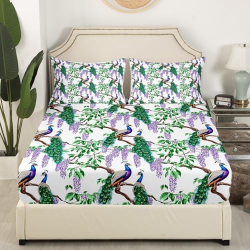 Jejeloiu Peacock King Size Bed Sheet Set