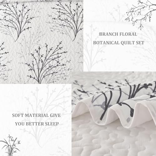 DJY White Botanical Quilt Set Queen Size 3 Piece