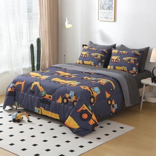 Wajade 7 Piece Construction Truck Kids Comforter Set Twin Size