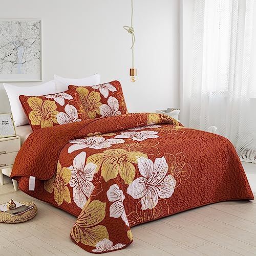DJY 3-Piece King Gold Floral Quilt Set