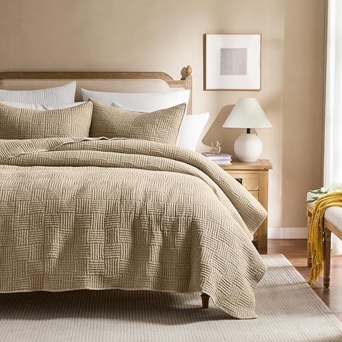 WDCOZY Beige Queen Quilt Set with Down-Alternative Filling
