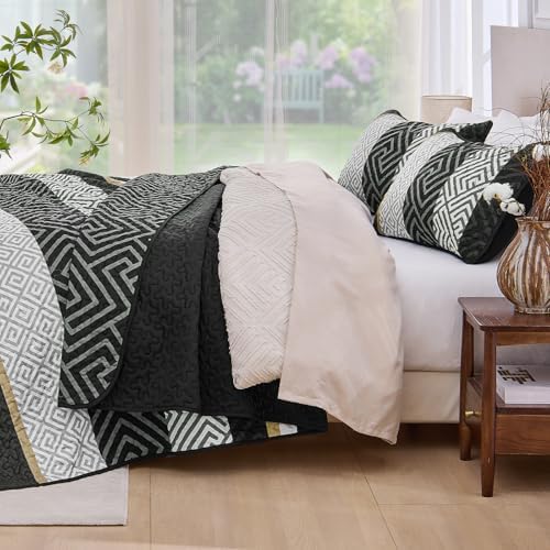 WONGS BEDDING Quilt Set Queen Size Black