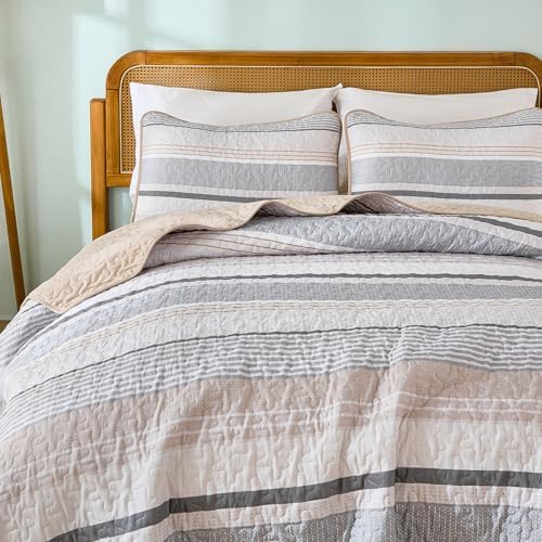 Dintszyayue Khaki Grey Queen Quilt Set 3 Piece