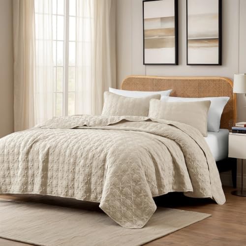 ROARINGWILD Beige King Quilt Bedding Set with Pillow Shams