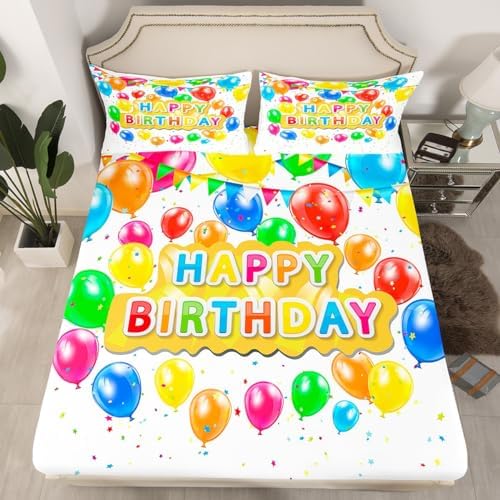 jejeloiu Happy Birthday Balloon Print Sheet Set