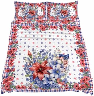 Boanket 4th of July Floral Full Sheet Set 4 Piece