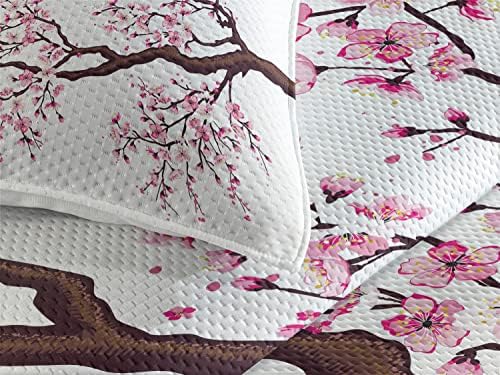 Ambesonne Sakura Tree Bedspread Set Dark Brown 3 Piece