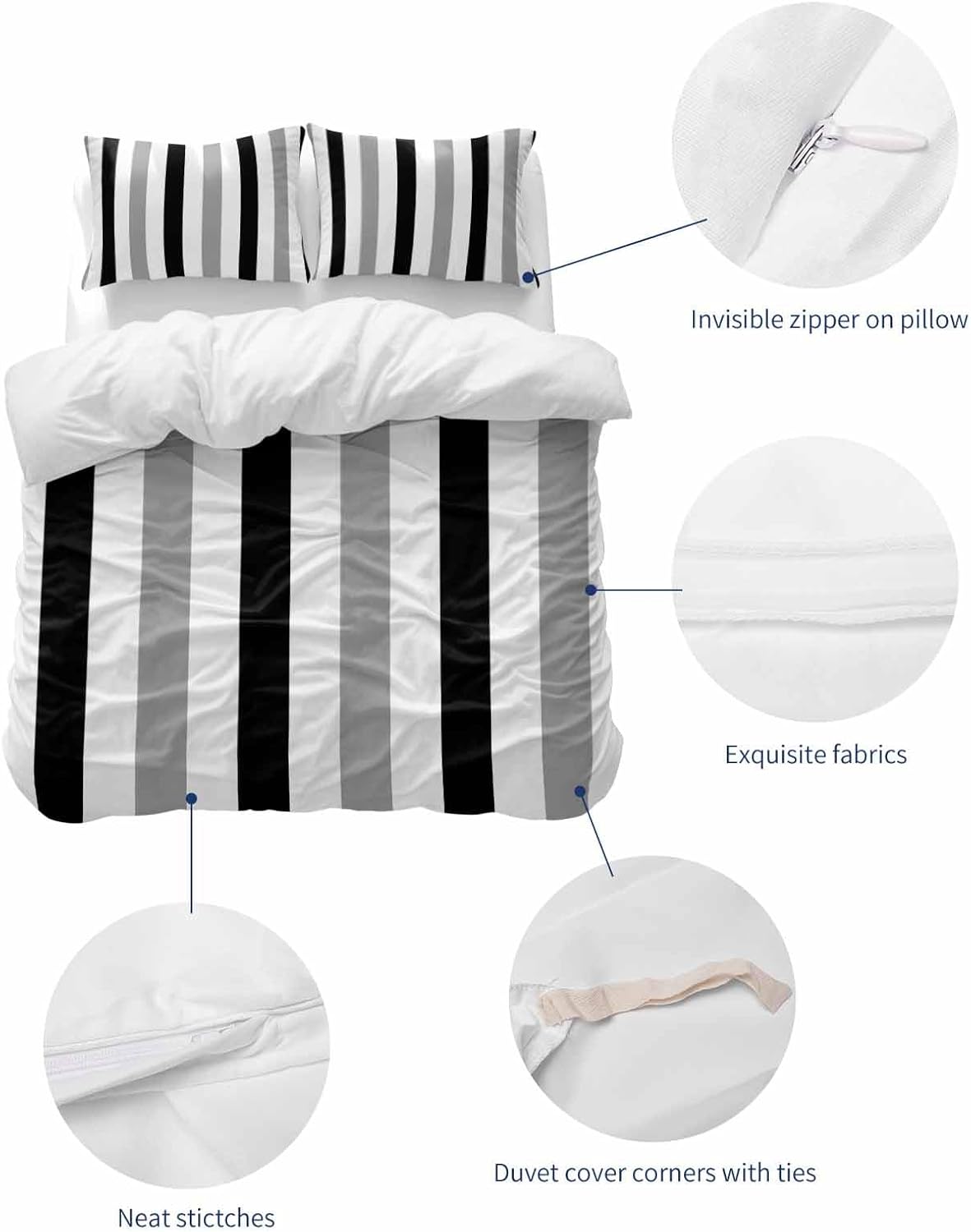 ZOE GARDEN Grey Black Duvet Cover Queen Set 3 Piece