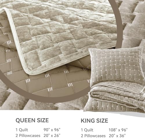 Grassix Velvet Quilt Set King Size 3 Pieces