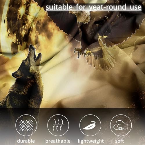 Moonlight Landscape Fitted Sheet Set with Wolf Eagle Design