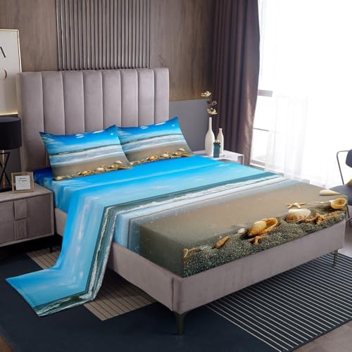 Feelyou Beach Theme King Size Bed Sheet Set with Deep Pockets