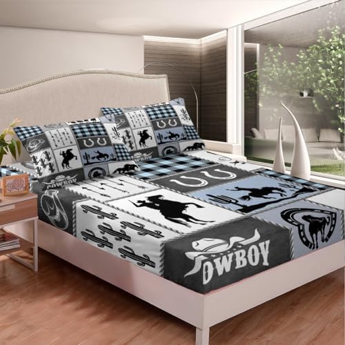 Manfei King Size Microfiber Sheet Set with Horseshoes Cactus Pattern