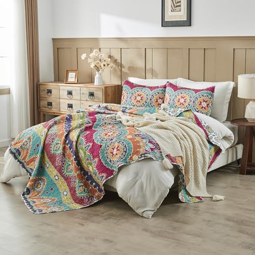 Vibrant Boho Reversible King Size Quilt Set