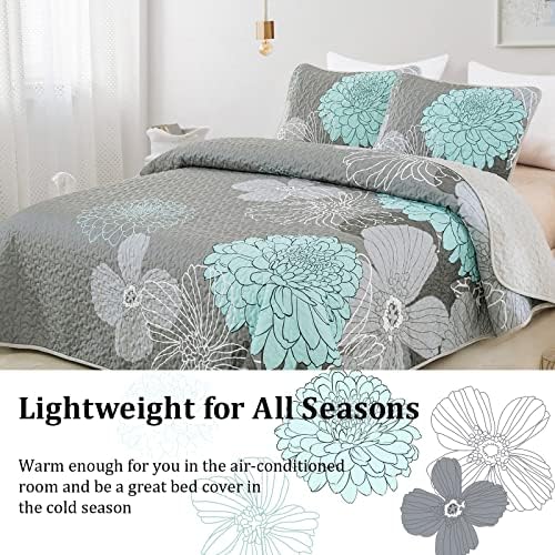 Anibedding Green Floral Queen Quilt Set - 3 Piece Boho Bedding