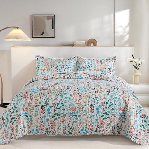 TWINRUN Floral Queen Quilt Bedding Set - 3 Piece Farmhouse Garden Style