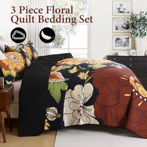 DJY Floral Quilt Set - Boho Cal King 3 Piece Bedding