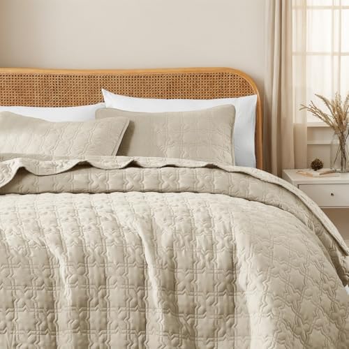 ROARINGWILD Beige King Quilt Bedding Set with Pillow Shams