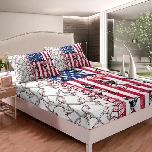 Erosebridal Baseball Bat Flag Fitted Sheet Set
