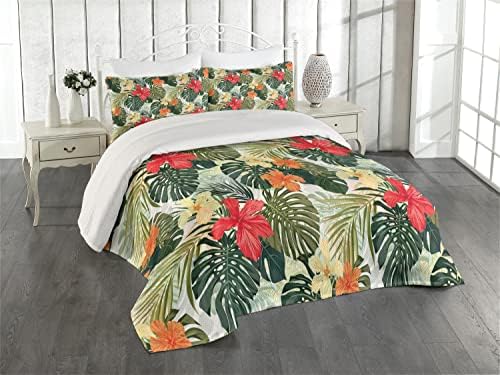 Lunarable Leaf Coverlet Set King Size Orange Yellow