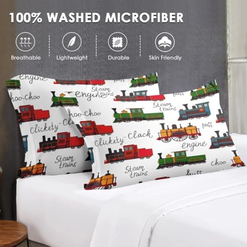 WeCozy Twin Comforter Set with Pillowcase Retro Train Design