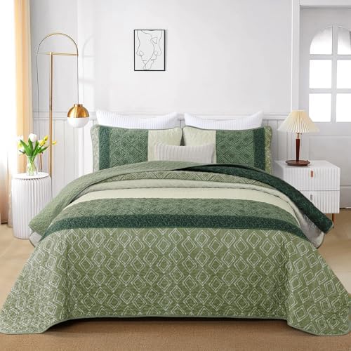Cottolester Green Quilt Set Queen Size with 2 Pillow Shams