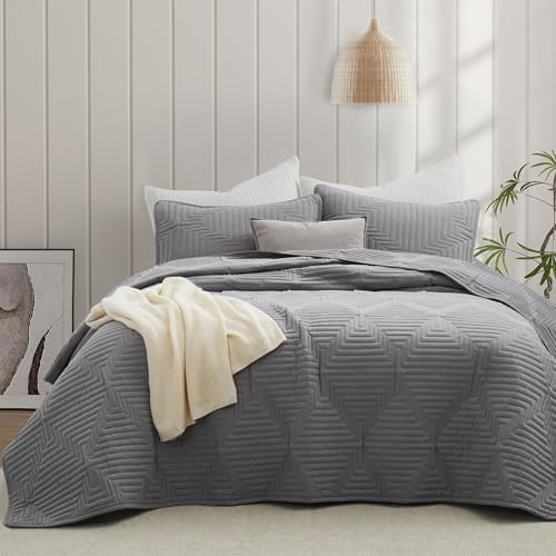 Oli Anderson Grey Queen Quilt Set with Pillow Shams