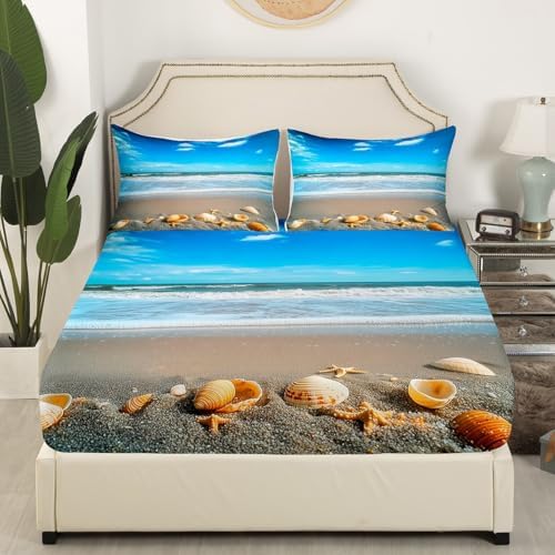 Feelyou Beach Theme King Size Bed Sheet Set with Deep Pockets