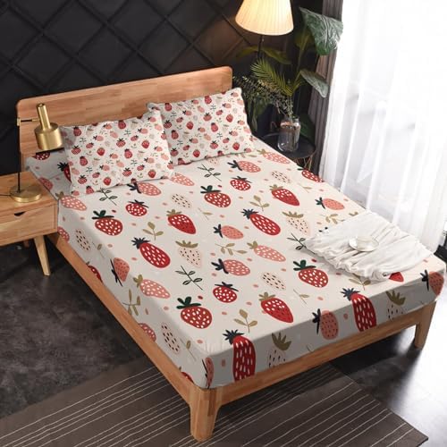 Strawberry Patterned Sheet Set - Girls Cute Bedding