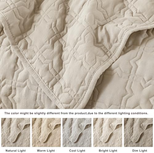 ROARINGWILD Beige King Quilt Bedding Set with Pillow Shams
