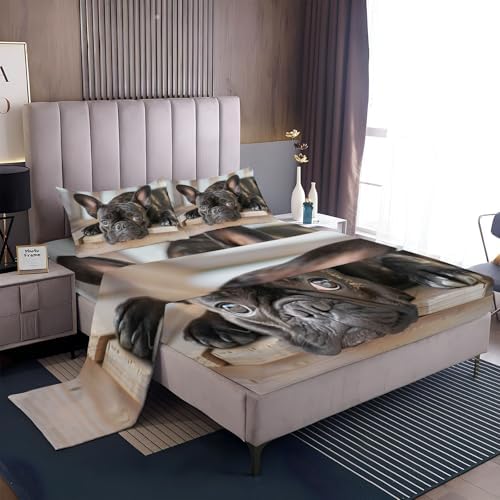 King Animal French Bulldog Fitted Sheet Set 4 Piece Extra Soft Microfiber