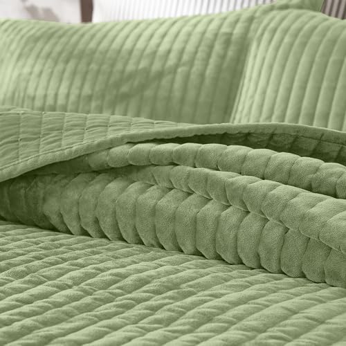 SHALALA Velvet Quilt Set King Size Vertical Striped