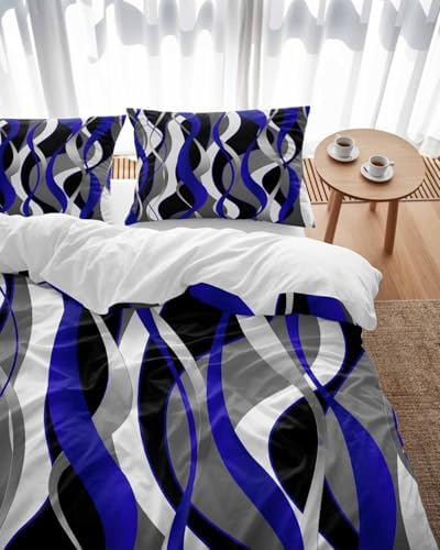 ZOE GARDEN Blue Stripe Queen Duvet Cover Set