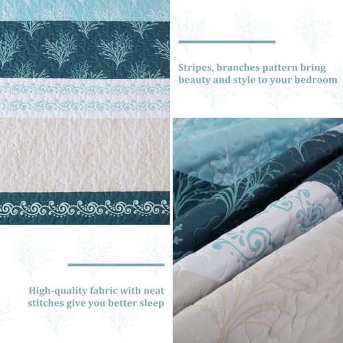 DJY Boho Striped Floral Queen Quilt Set 3 Pieces