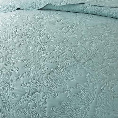 HoneiLife King Quilt Bedding Set - 3 Pieces Silt Green Microfiber Quilt