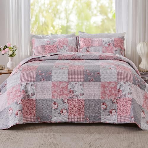 KINBEDY Oversized King Quilt Set 3 Piece Floral Patchwork