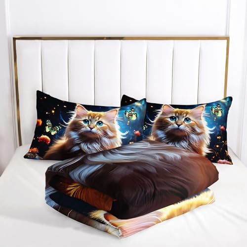 Kawaii Cat Comforter Set Queen Size for Kids
