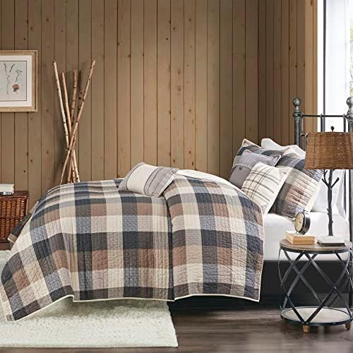 Madison Park Reversible Quilt Set - 6 Piece Neutral Plaid Cabin Style