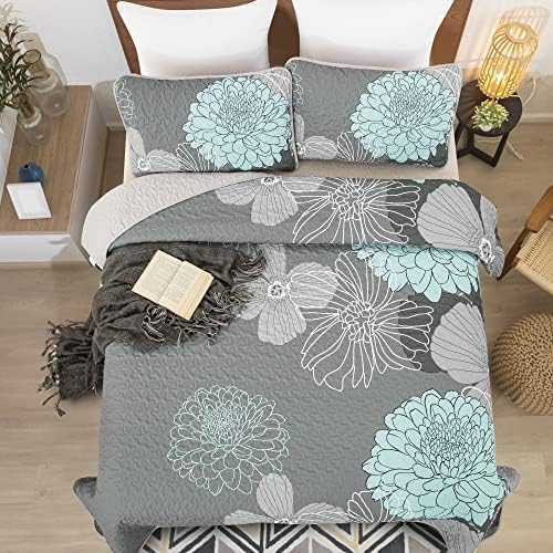Anibedding Green Floral Queen Quilt Set - 3 Piece Boho Bedding