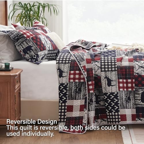PPOLCA Queen Christmas Cabin Quilt Set 3-Piece Reversible