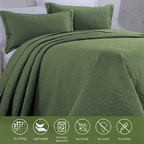 HOMBYS Alaska King 132x120 Bedspread Coverlet Set Olive Green