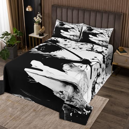 Erosebridal Samurai Quilt Set Queen Size Black and White Bedding Set