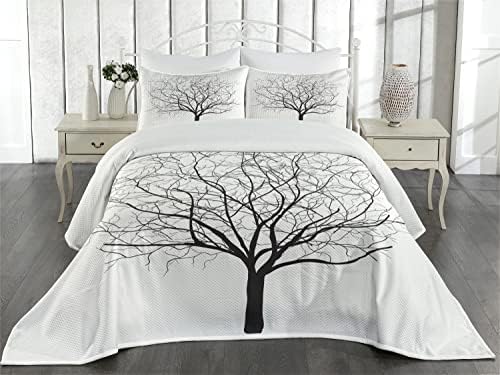 Ambesonne Tree Coverlet Set Charcoal Grey White King Size
