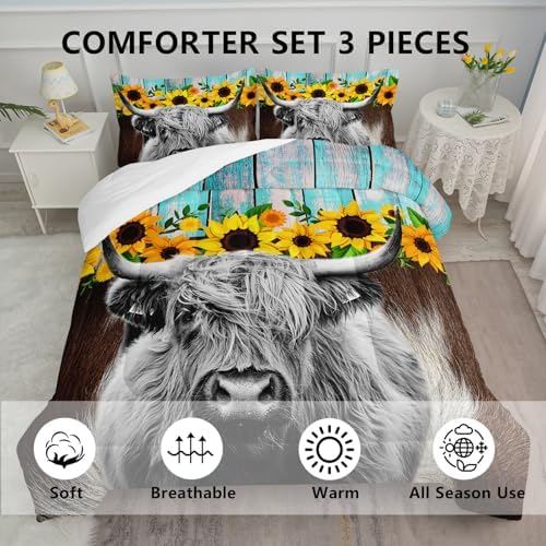 Axolotl Highland Cow Sunflowers Comforter Set Queen