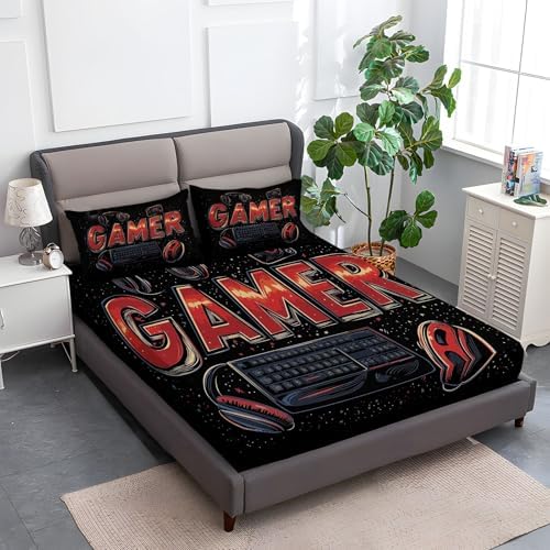 Twin XL Sheet Set 3 Pcs Gaming Print Microfiber