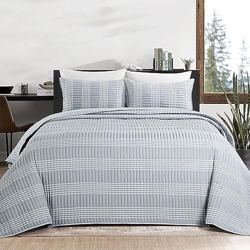 HOMBYS 132x120 Seersucker Patchwork Quilt Set Grey