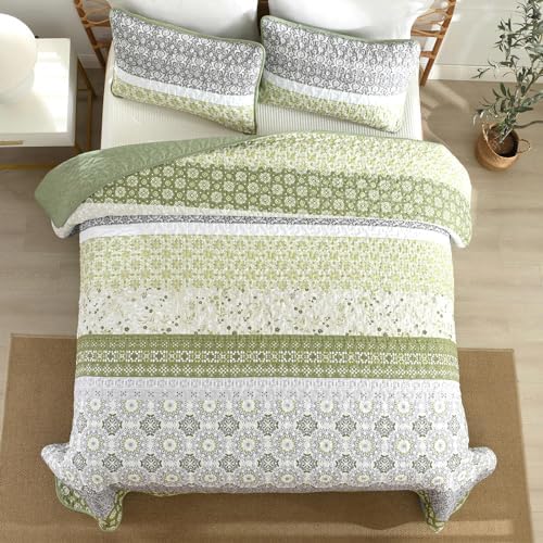 WONGS BEDDING Boho Quilt Set Queen Size Olive Green